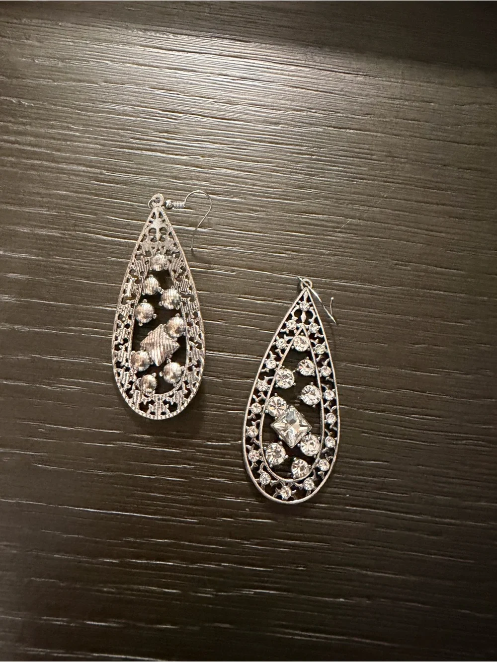 Paparazzi- Drop Dead Dazzle Silver Teardrop Crystal Filigree Earrings